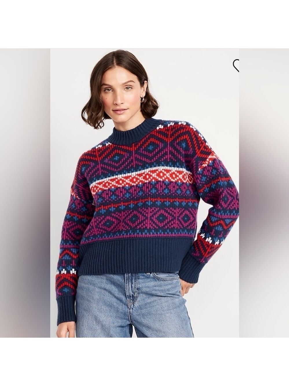 Old Navy Winter So-Soft Mock-Neck Fair Isle Colorful Sweater NWOT XL